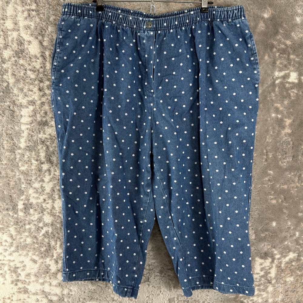 Woman Within Petite Size 24W Polka Dot Elastic Waist Crop Capris Blue Women